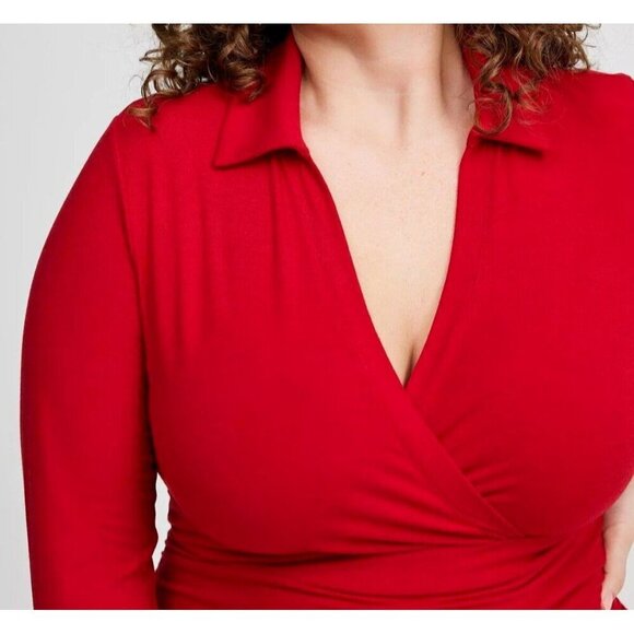 Torrid Mini Jersey Long Sleeve Collar Surplice red Dress - Picture 3 of 13